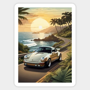 German Classic Car Sea Side Poster Sticker